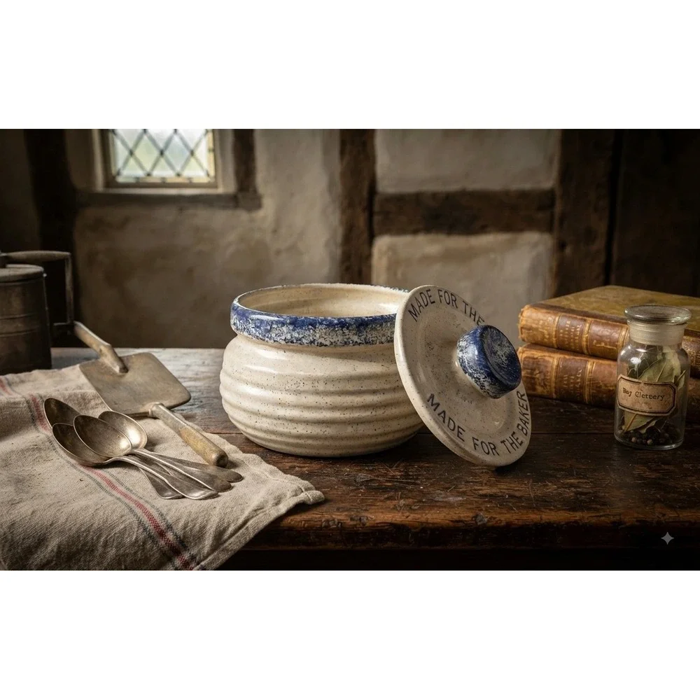 KW Studio Pottery Canister Give Thanks To The Lord Blue Cream Speckled 5x5